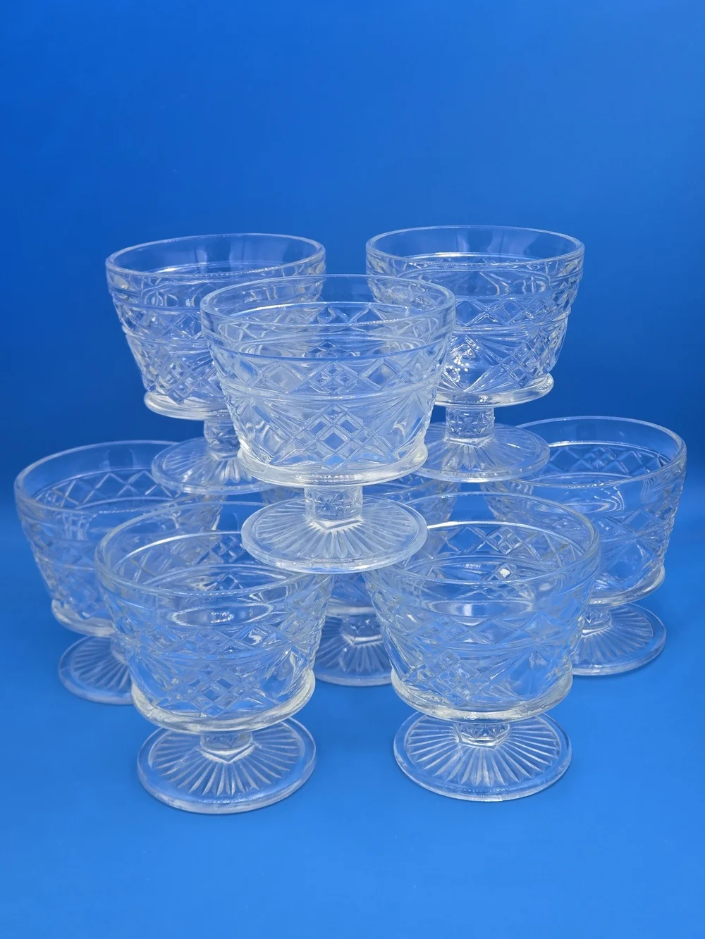 8x Vintage Clear Glass Hazel Atlas Footed Big Top Peanut Butter Dessert Glasses